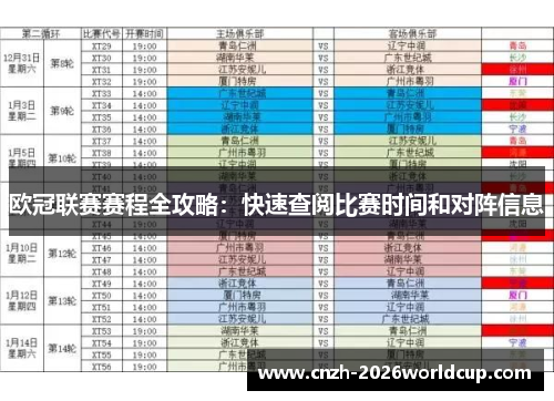 欧冠联赛赛程全攻略：快速查阅比赛时间和对阵信息